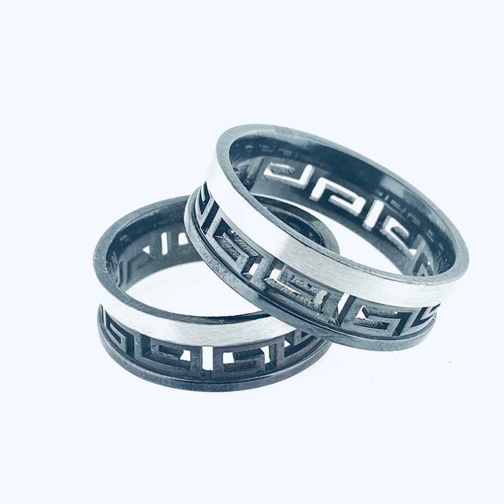 ARGOLLA FILO BLANCO MATE GRECA NEGRA CON ORIFICIO