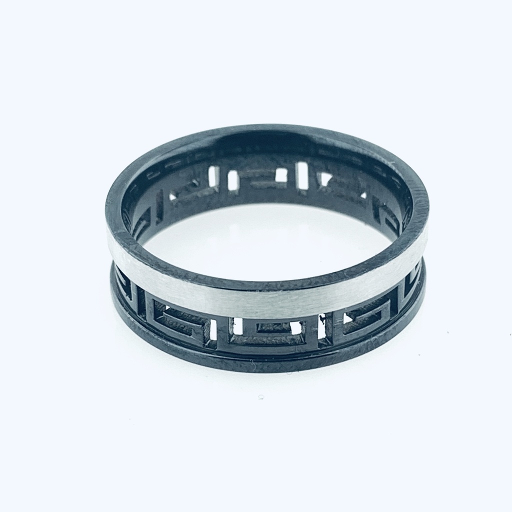 ARGOLLA FILO BLANCO MATE GRECA NEGRA CON ORIFICIO